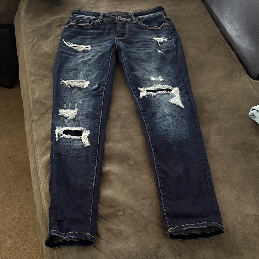 Buckle Navy Distressed Skinny Jeans